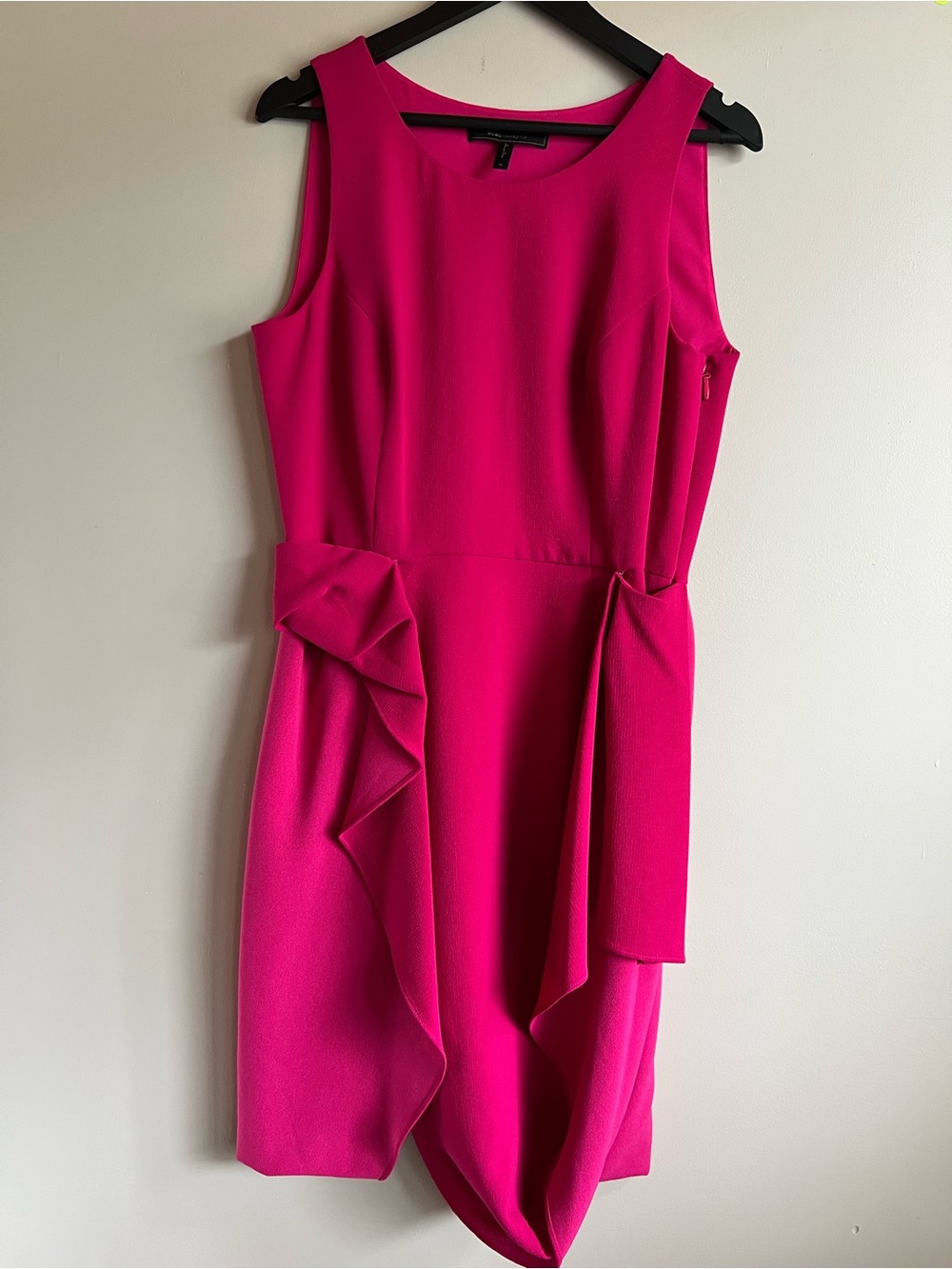 BCBGMAXAZRIA Hot Pink Cocktail Dress Size 10 Draped Sleeveless Designer Party